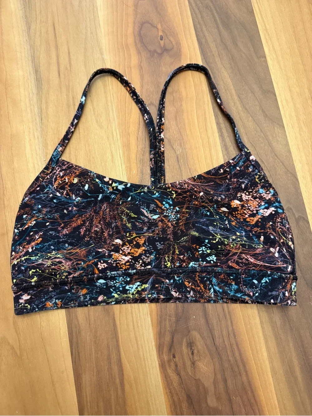 lululemon athletica Black Floral-Print Strappy Sports Bralette